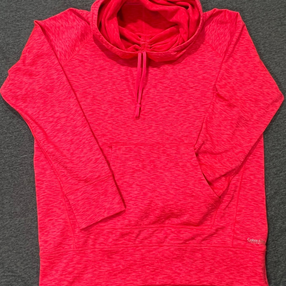 Calvin Klein Performance Cowl Neck Hot Pink Hooded Sweatshirt | Size Large